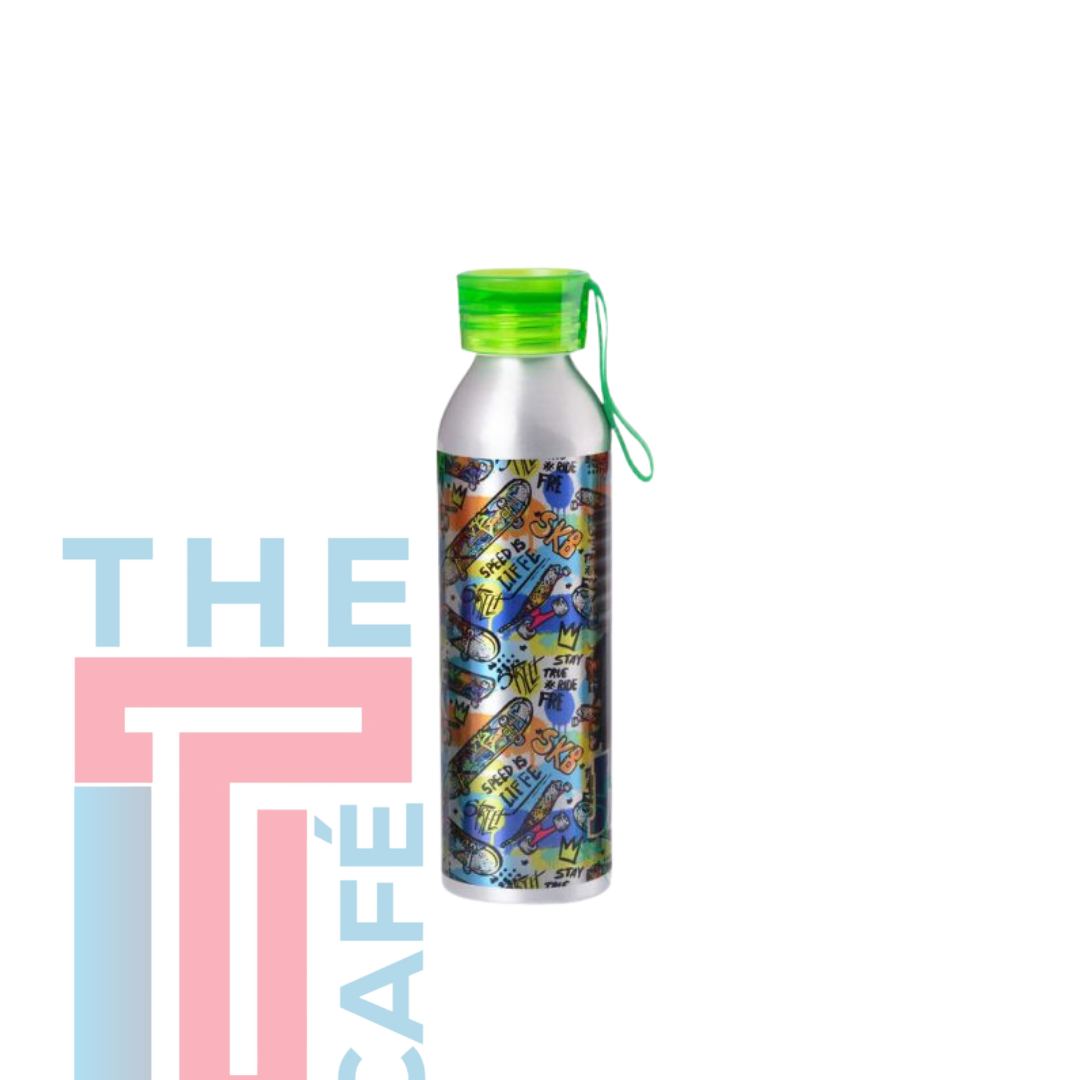 Silver Sports Bottle – Slim (Green Lid) - Image 2